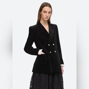 Sea New York Eliana Black‎ Velvet Double Breasted Oversized Blazer Jacket XXS